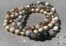 Load image into Gallery viewer, Aqua, Champagne/Pink, White and Gold Beaded Bracelet Set