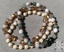 Load image into Gallery viewer, Aqua, Champagne/Pink, White and Gold Beaded Bracelet Set