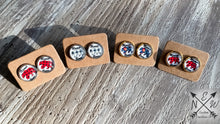 Load image into Gallery viewer, Mama Bear 12mm Cabochon Stud Earrings with Push Back Closure/Buffalo Plaid/Floral/Gift/Mom Gift/New Mom Gift/Gold Colored/Silver Colored