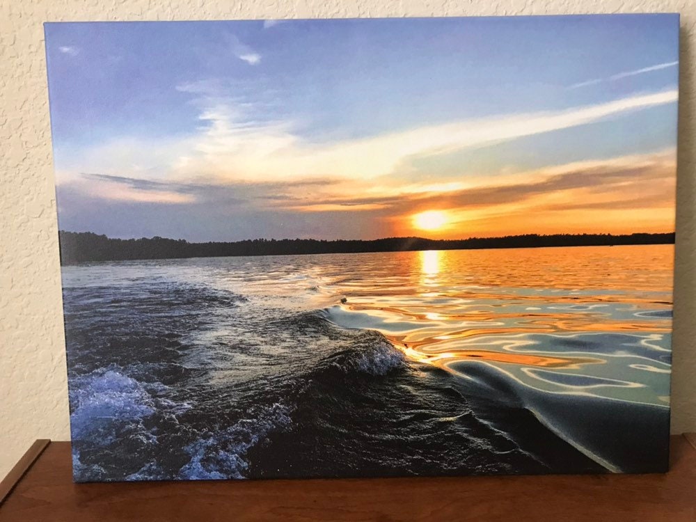 Original Lake Tomahawk Wisconsin Sunset Canvas print; 24 x 18 inch