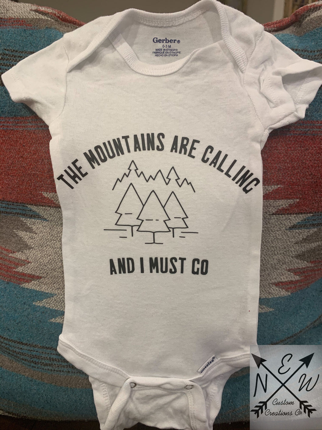 The Mountains Are Calling And I Must Go 100% Cotton Baby Bodysuit