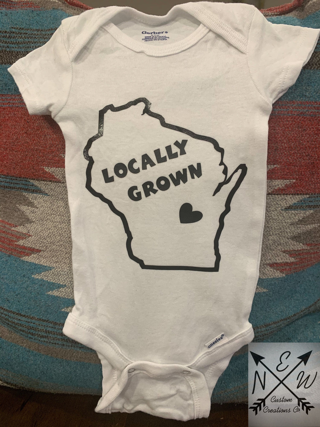 Locally Grown Wisconsin Outline 100% Cotton Baby Bodysuit