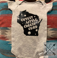 Load image into Gallery viewer, Wisconsin Cutest Little Cheese Curd with Cheese Cut Outs Novelty Baby Bodysuit
