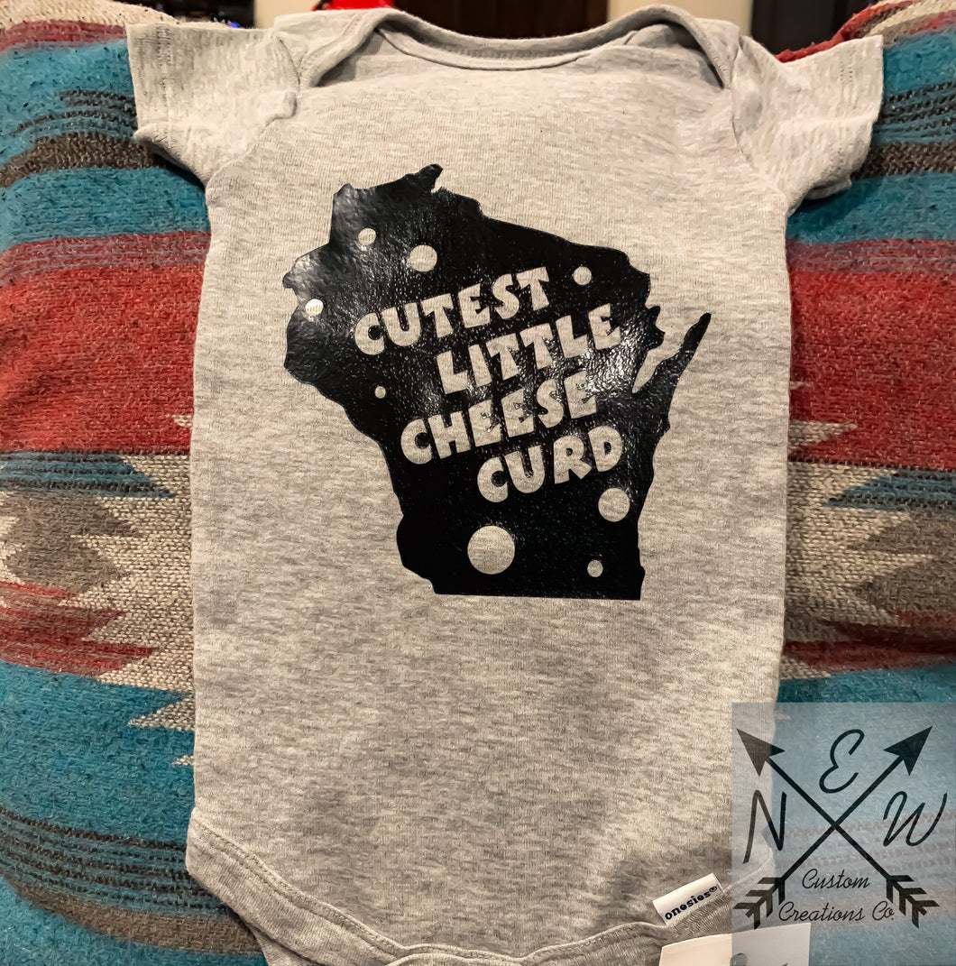 Wisconsin Cutest Little Cheese Curd with Cheese Cut Outs Novelty Baby Bodysuit