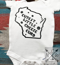 Load image into Gallery viewer, Wisconsin Cutest Little Cheese Curd with Cheese Cut Outs Novelty Baby Bodysuit
