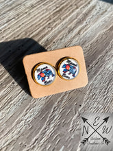 Load image into Gallery viewer, Mama Bear 12mm Cabochon Stud Earrings with Push Back Closure/Buffalo Plaid/Floral/Gift/Mom Gift/New Mom Gift/Gold Colored/Silver Colored
