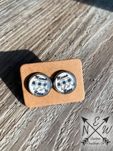 Load image into Gallery viewer, Mama Bear 12mm Cabochon Stud Earrings with Push Back Closure/Buffalo Plaid/Floral/Gift/Mom Gift/New Mom Gift/Gold Colored/Silver Colored
