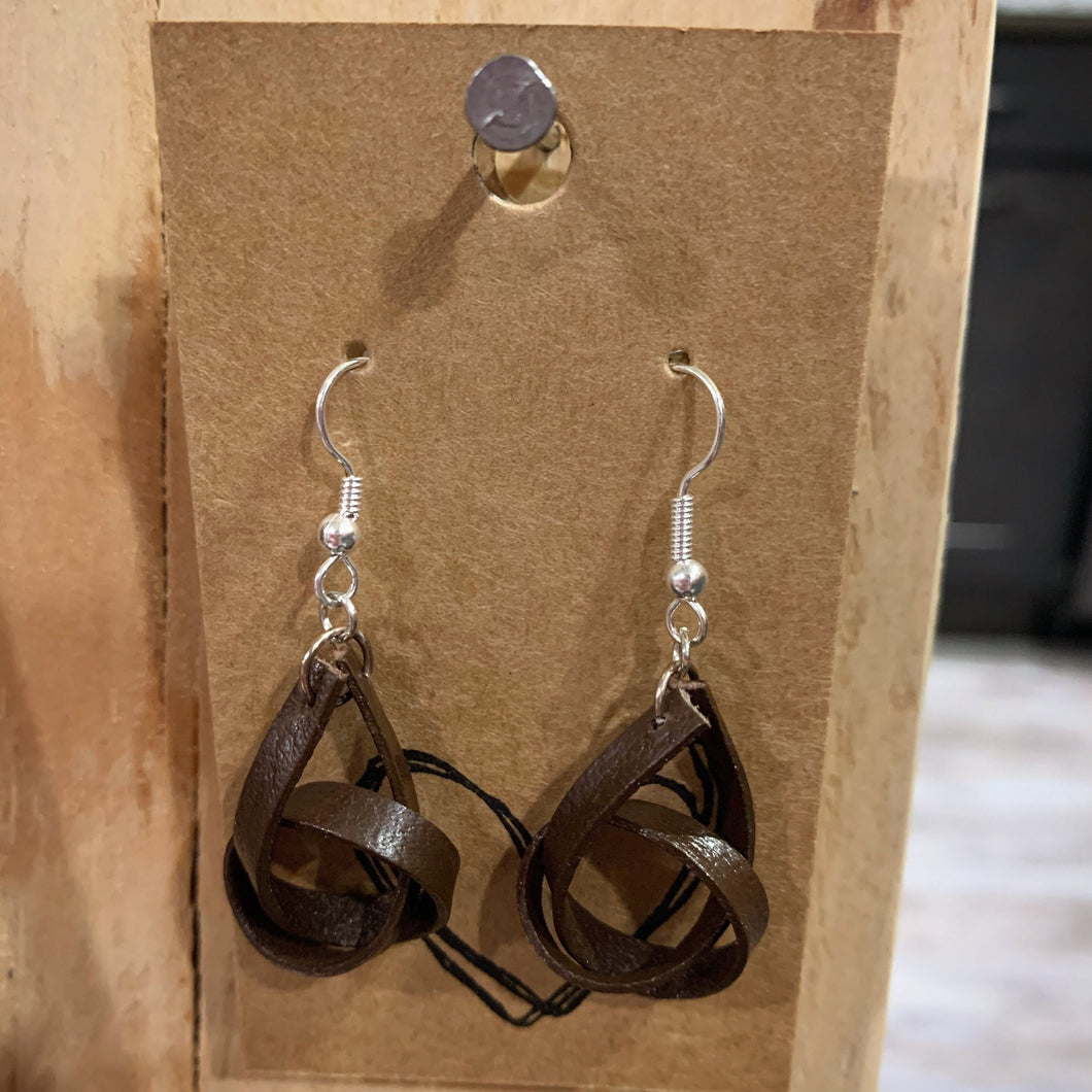 Brown Vegan Leather Knot Earrings