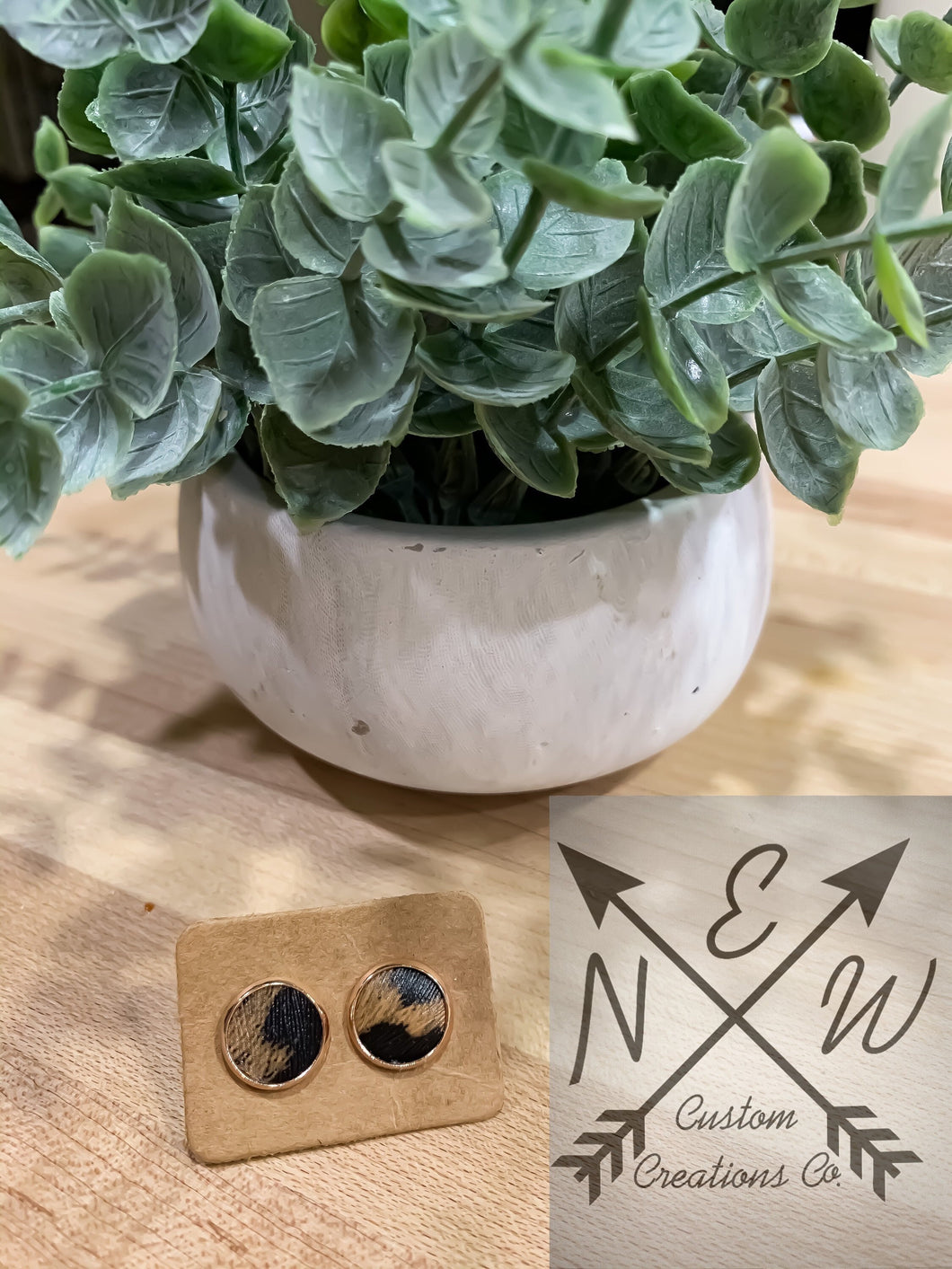 Cheetah-print Vegan Leather Stud Earrings with Push-back Closure