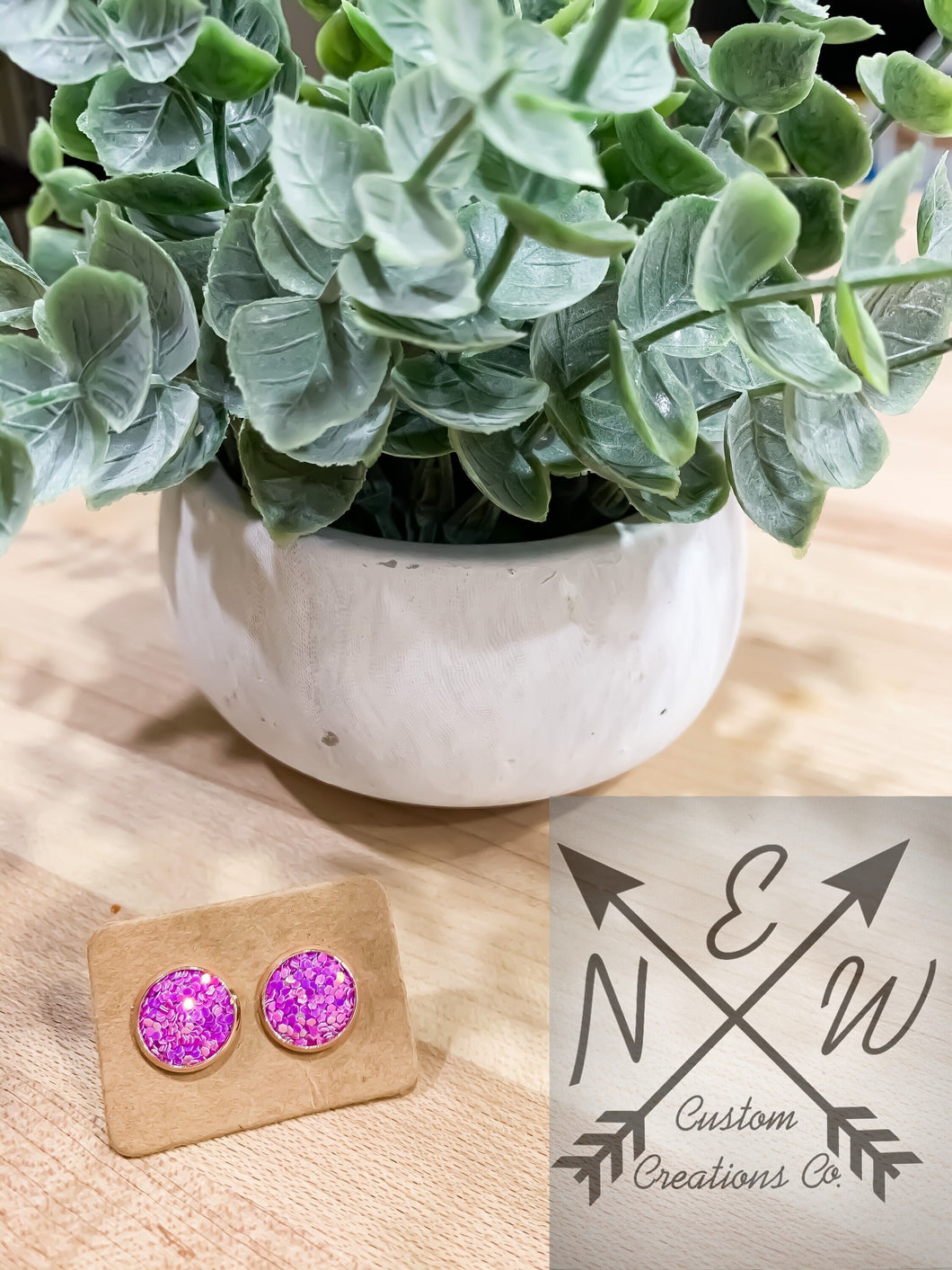 Fuchsia Chunky Glitter Stud Earrings with Push-back Closure