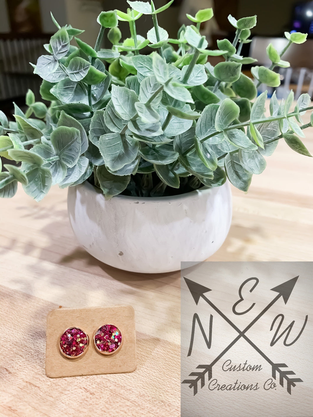 Cranberry/Ruby Chunky Glitter Stud Earring with Push-back Closure/Back to school/Fall