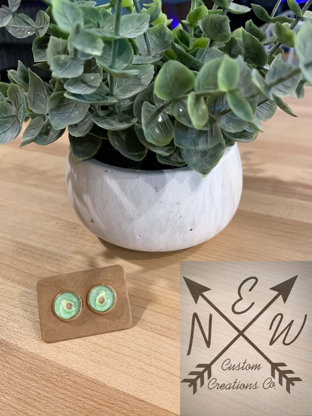 Avocado Cabochon Stud Earrings with Push Back Closure