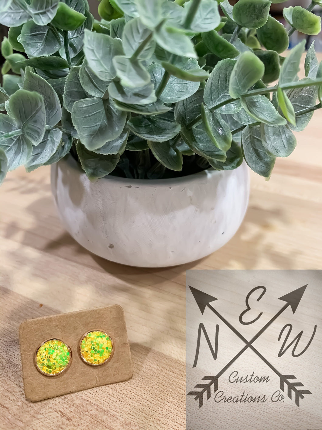 Neon Yellow Chunky Glitter Stud Earrings with Push-back Closure/VSCO