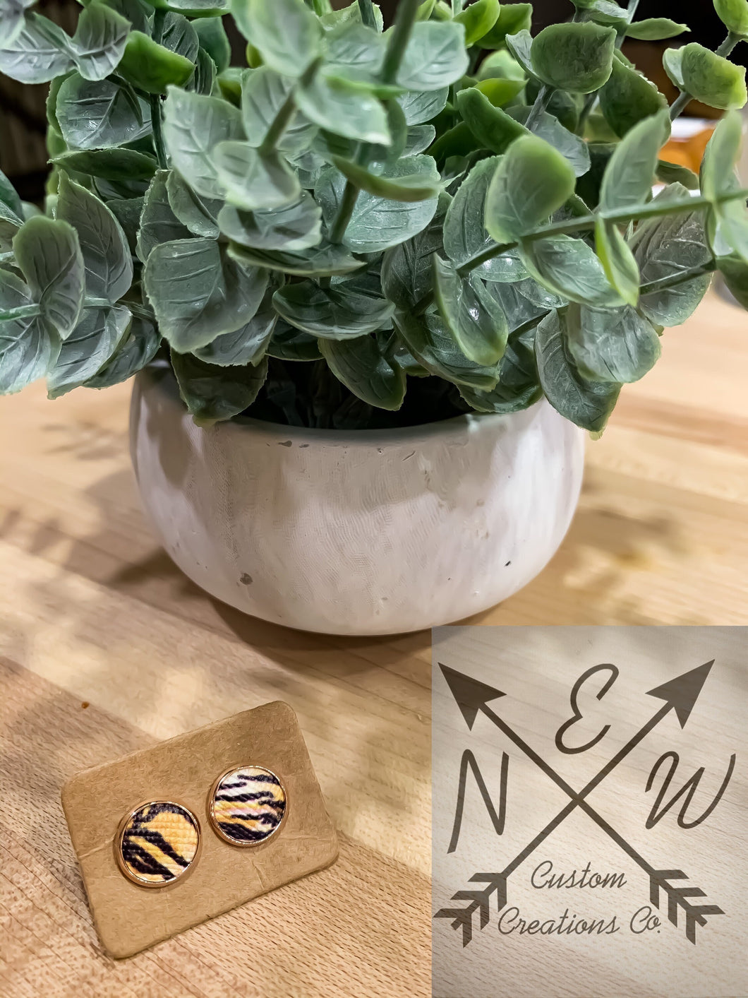 Tiger-print Vegan Leather Stud Earrings with Push-back Closure