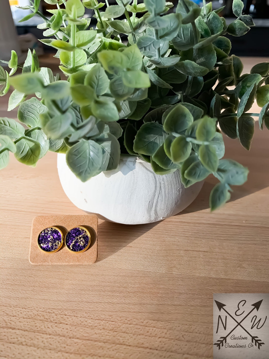 Purple & Gold Chunky Glitter Stud Earrings with Push-back Closure; Viking Fans