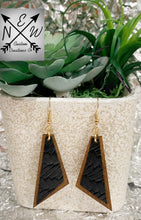 Load image into Gallery viewer, Asymmetric Trapezoid Wood with Vegan Leather Dangle Earrings
