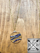 Load image into Gallery viewer, *ONE OF A KIND* Iridescent Purple/Blue Bead and Gold Wire Wrapped Circular Necklace
