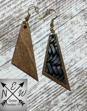 Load image into Gallery viewer, Asymmetric Trapezoid Wood with Vegan Leather Dangle Earrings
