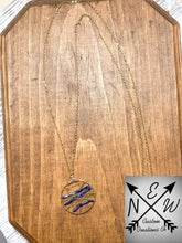 Load image into Gallery viewer, *ONE OF A KIND* Iridescent Purple/Blue Bead and Gold Wire Wrapped Circular Necklace
