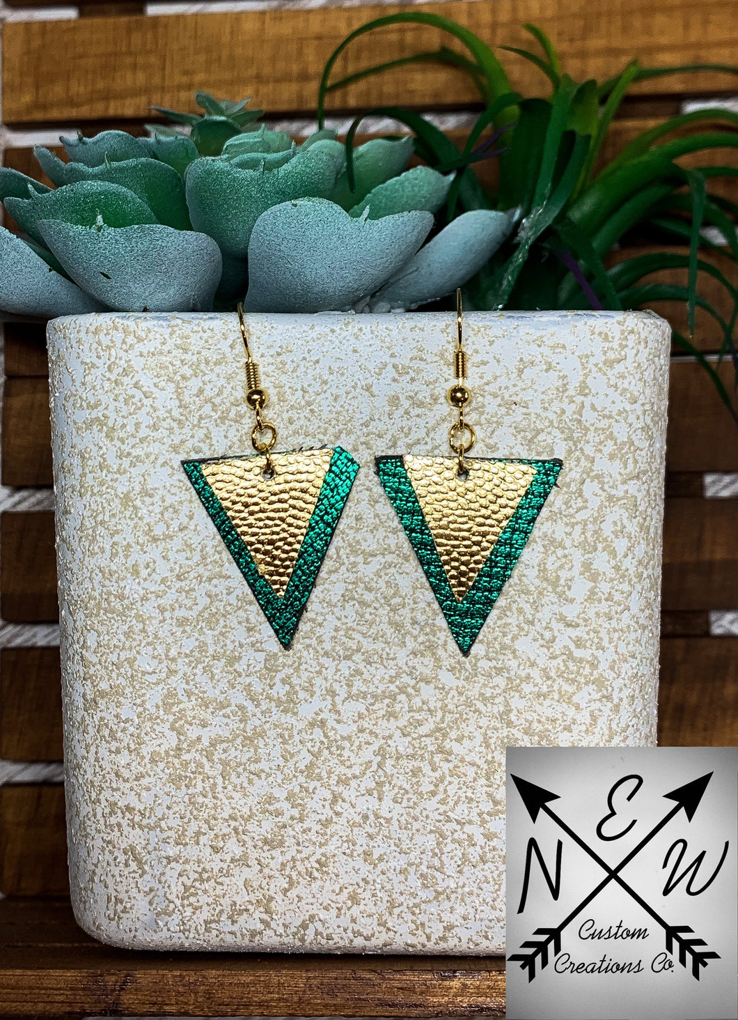 Dual Geometric Triangle Vegan Leather Dangle Earrings