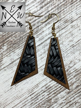 Load image into Gallery viewer, Asymmetric Trapezoid Wood with Vegan Leather Dangle Earrings
